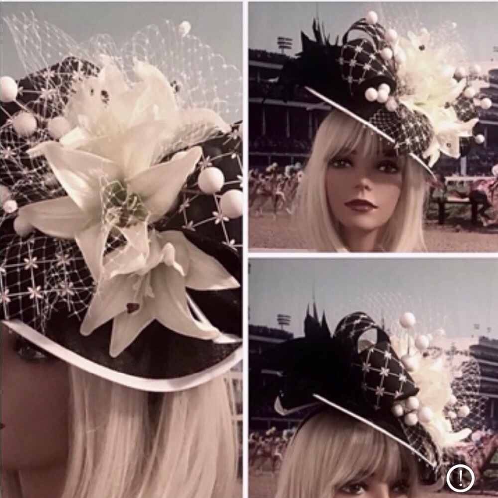 Black and Cream Floral Feather Fascinator Hat for Women